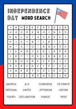 Preview of Independence Day Word Search Worksheet pdf