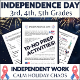Independence Day Puzzles Activities 3rd 4th 5th Grade Sub 