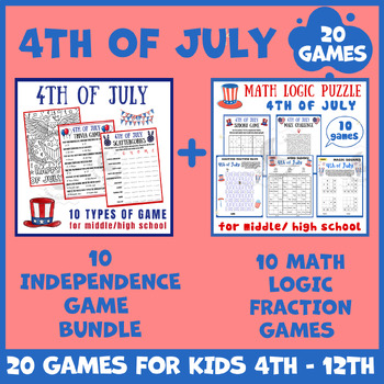 Preview of Independence day math puzzle worksheets icebreaker game brain breaks no low prep