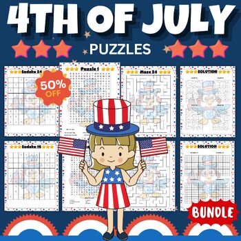 Preview of Independence day Easy Puzzles With Solutions - Fun 4th July Games BUNDLE