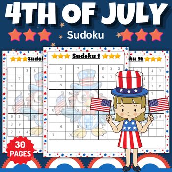 Preview of Independence day Easy Sudoku Puzzles With Solutions - Fun 4th July Games