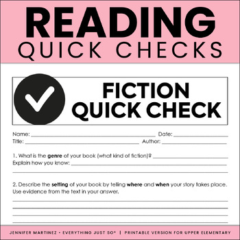 Independent Reading Quick Checks | Reading Response Tasks | 3rd, 4th, 5th