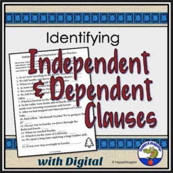 Preview of Independent Clauses Dependent Clauses Handout Worksheets and Easel Activity