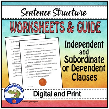 Preview of Independent Clauses and Subordinate or Dependent Clauses Worksheets and Guide