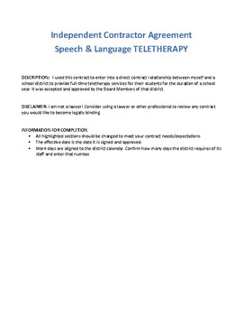 Preview of Independent Contract for speech & language teletherapy