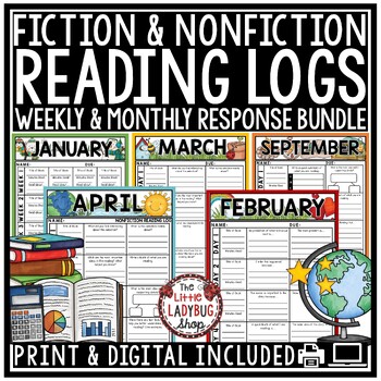 Preview of Independent Weekly Monthly Reading Logs Homework Reading Response Sheets Fiction