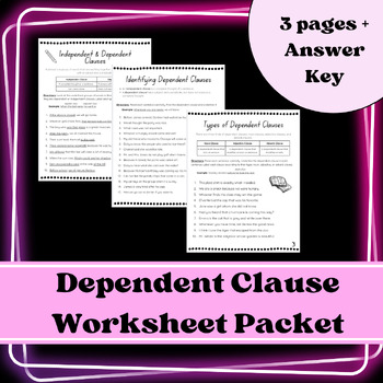 Preview of Independent & Dependent Clause Worksheet Packet