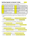 Worksheet - Identifying Independent And Dependent Variables | TpT