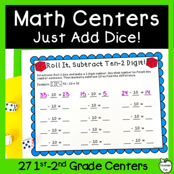 Preview of Math Centers 1st Grade No Prep - Math Dice Games Fun - Roll & Add Dice Game