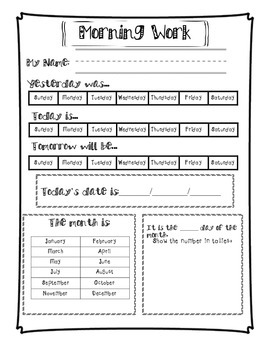 Preview of Independent Morning Work (morning meeting worksheet)