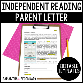 Preview of Independent Reading Parent Letter Editable Templates