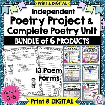 Preview of Poetry Project and Poetry Writing Unit Elementary BUNDLE 6 Products & Digital