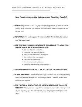 Preview of Independent Reading