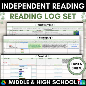 Preview of Independent Reading Accountability Log Tracker | Response | Middle & High School