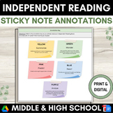 Independent Reading Annotation Guide Sticky Notes Middle a