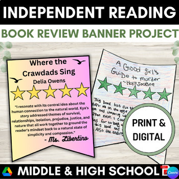 Preview of Independent Reading Banners | Book Review Project Middle & High School Any Novel