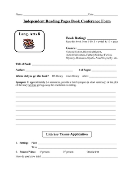 Preview of Independent Reading Book Conference Form