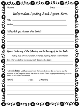 book report form middle school