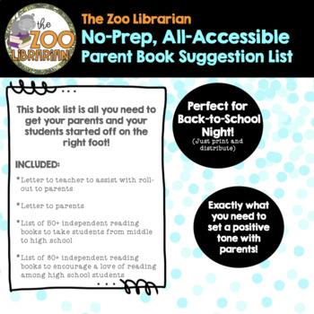 Preview of Independent Reading Book List for Parents (Perfect for Back to School Night!)