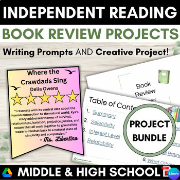 Preview of Independent Reading Book Review Banners & Writing Project Middle & High School