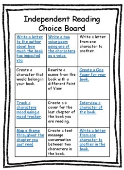 Preview of Independent Reading Choice Board Two