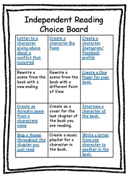 Preview of Independent Reading Choice Boards One