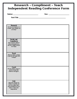 Preview of Independent Reading Conference Form (Research-Compliment-Teach)