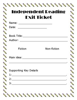 Preview of Independent Reading Exit Ticket