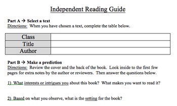 Preview of Independent Reading Guide