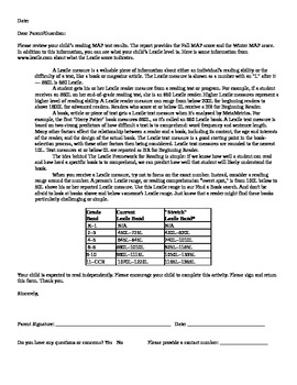 Preview of Independent Reading Handout with Letter to Parent about Lexile Level