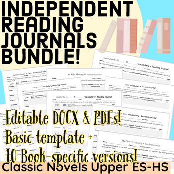 Preview of Summer Reading Journal BUNDLE-13 Novels + Template for ANY Book--MS to AP!