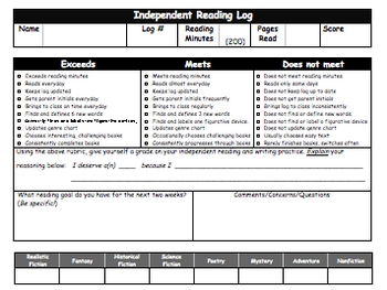 Preview of Independent Reading Log and Assessment - 2 Week Increments