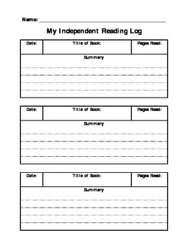 Independent Reading Log with Summary by Kristin Boone | TpT