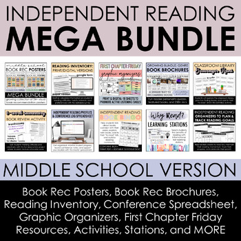 Preview of Independent Reading Mega Bundle: Middle School - Book Recs + Activities + MORE