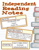 Independent Reading Notes Sheet