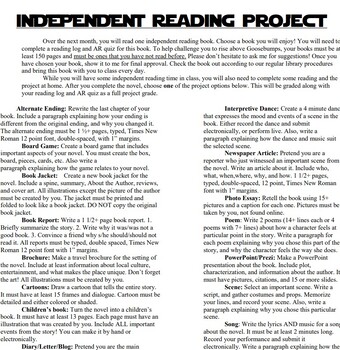 Preview of Independent Reading- Contract, Log, & Projects