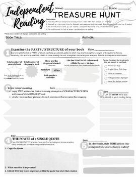 Preview of Independent Reading Treasure Hunt: Daily Task Graphic Organizer RL10, L3, L6