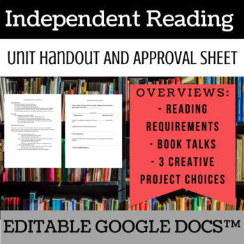Preview of Independent Reading Unit Handout with 3 Creative Assessment Project Choices