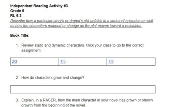 Preview of Independent Reading activities for Grade 6