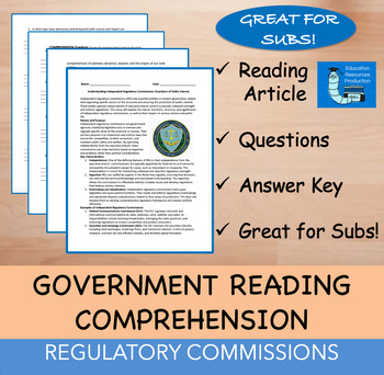 Preview of Independent Regulatory Commissions - Reading Comprehension Passage & Questions