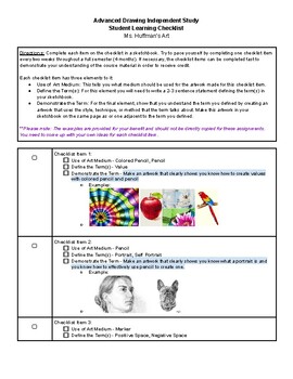 Preview of Independent Study Advanced Drawing Curriculum and Student Checklist