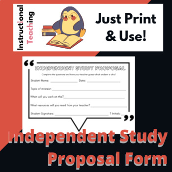 Preview of Independent Study Proposal Form: Quick 2 Per Page Printable