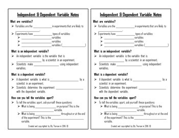 Independent Variable and Dependent Variable Interactive Notebook Pages