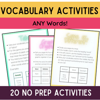 Preview of Independent Vocabulary Activities for ANY words Elementary and up! Word Work Fun