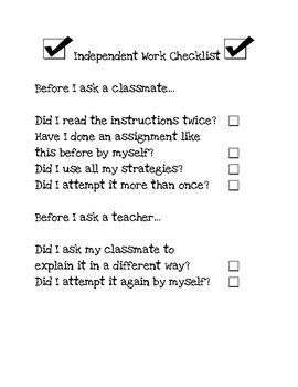 Preview of Independent Work Checklist