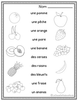 Independent Worksheets - Fruit: Les fruits by La classe de Madame Nicola
