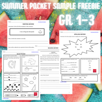 Preview of Independent Worksheets Summer Review Grades 1-3 FREEBIE