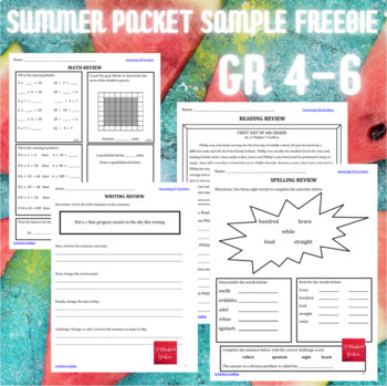 Preview of Independent Worksheets Summer Review Grades 4-6 Sample FREEBIE