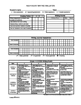 Preview of Grade 4-5 Independent Writing Assessment Record Keeper