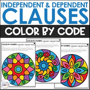 Preview of Independent and Dependent Clauses Color by Number Code Worksheets